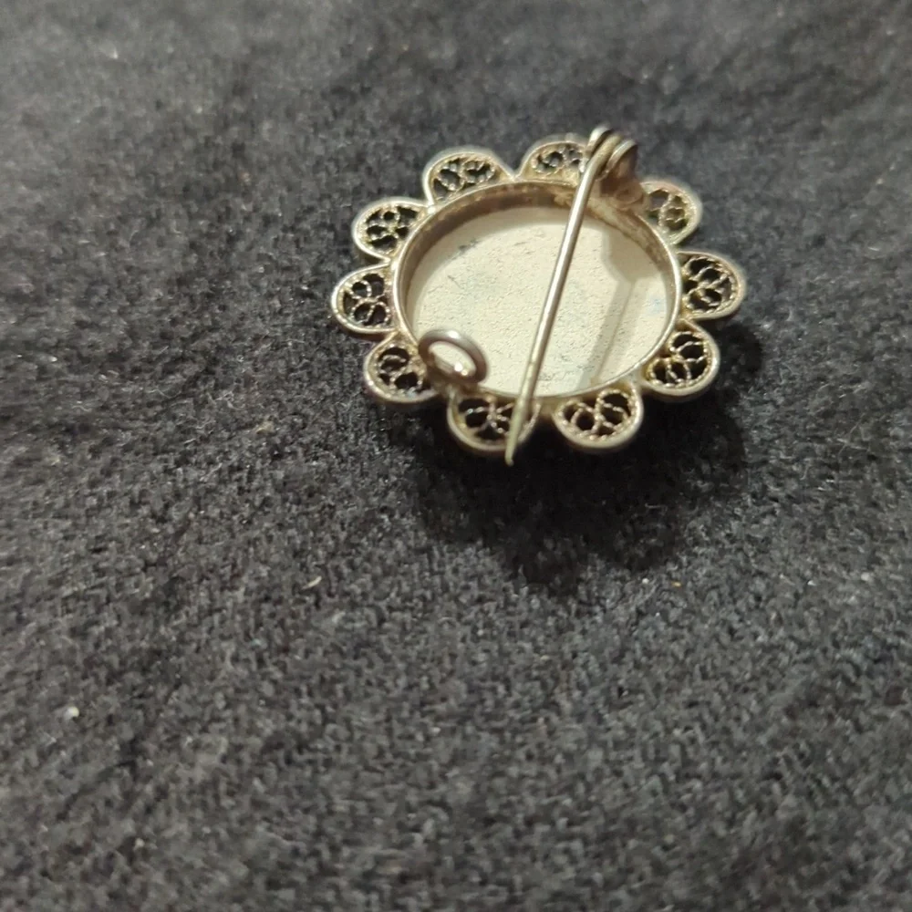 Vintage 835 Silver Dutch Delft Blue Holland Flower Floral Statement Brooch Pin